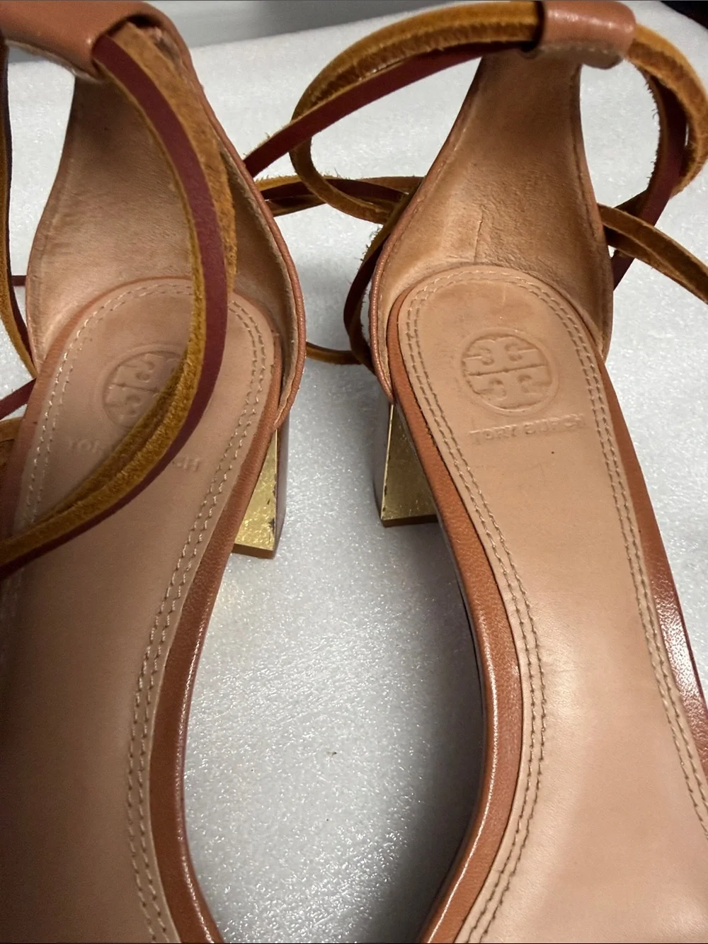 Tory Burch Brown Leather Lace-Up Block Heel Sandals Size 9M